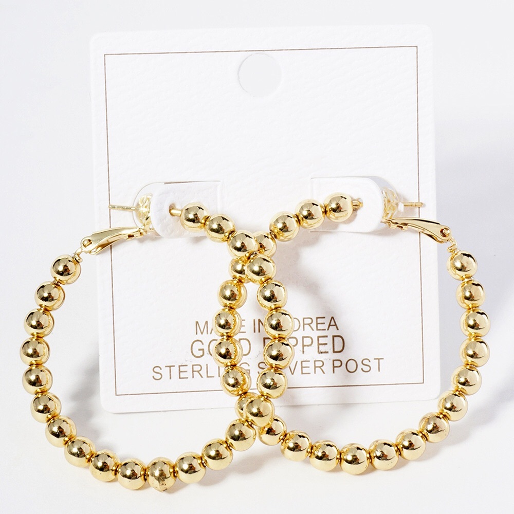 10K Gold Dipped Metal Ball Statement Hoop Earrings